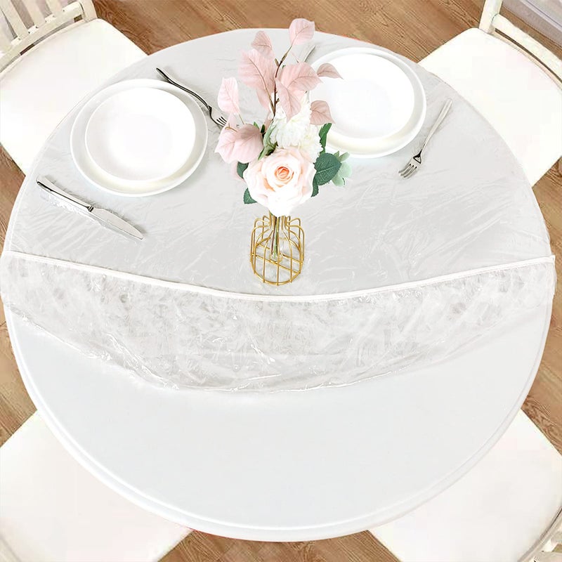 LUSHVIDA Round Waterproof Table Cover Elastic Vinyl Fitted Tablecloth Elastic Edged Plastic Table Cloth (Clear  Best for Up to 45""-56"" Round) - Image 1